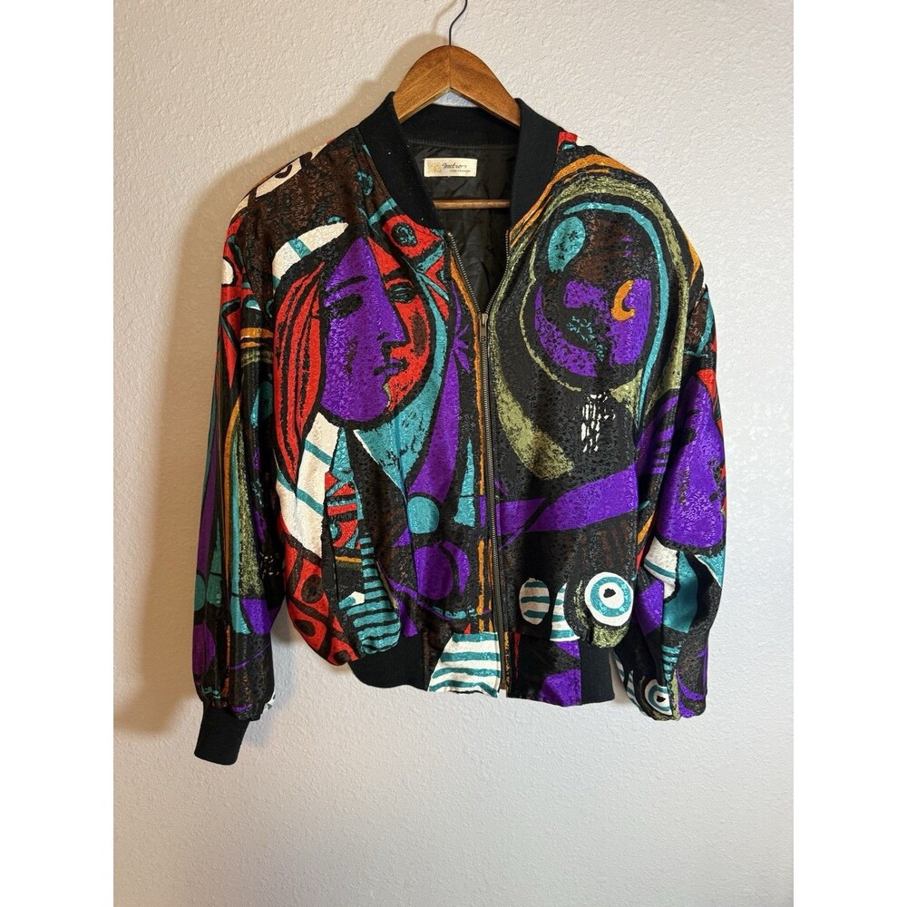 Metro High Fashion Women’s Multicolor Abstract Lined Bomber Jacket Zip